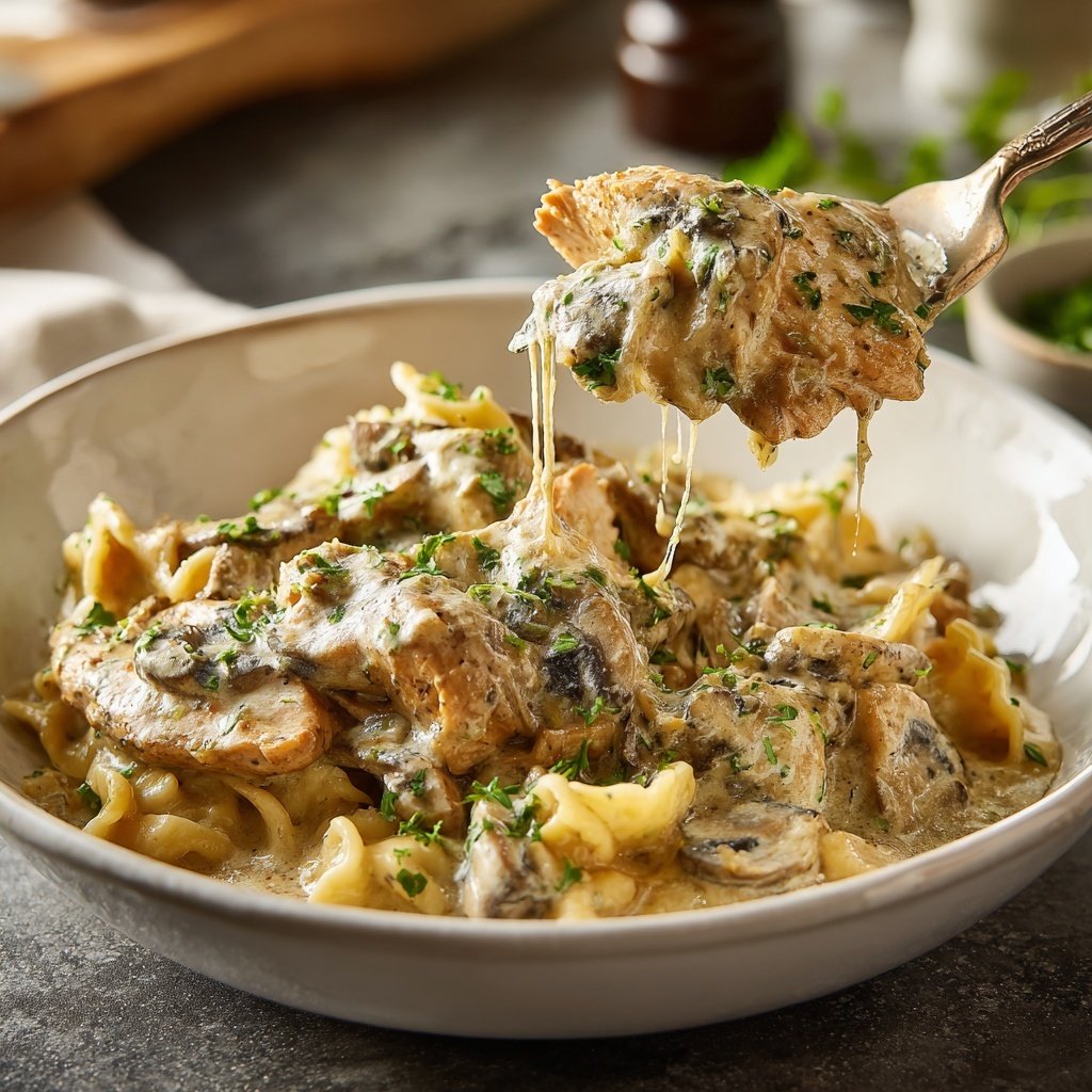 Chicken Stroganoff with Egg Noodles