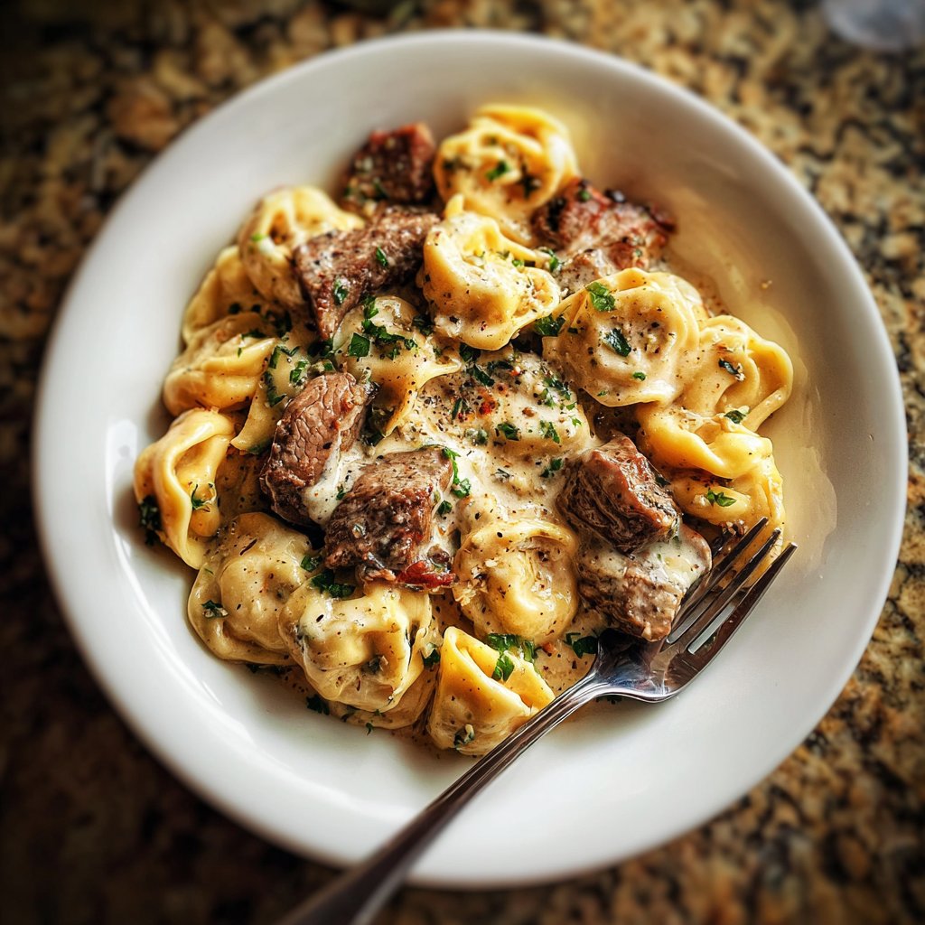Garlic Steak Tortellini with Creamy Cajun Sauce