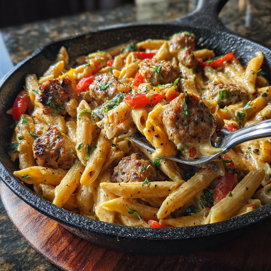 One Pot Creamy Cajun Sausage Penne