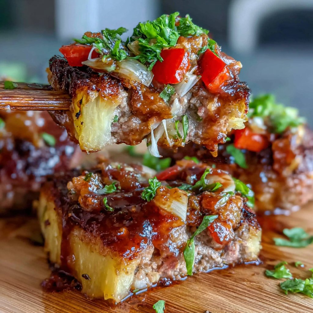 Hawaiian Hamburger Pineapple Skewers