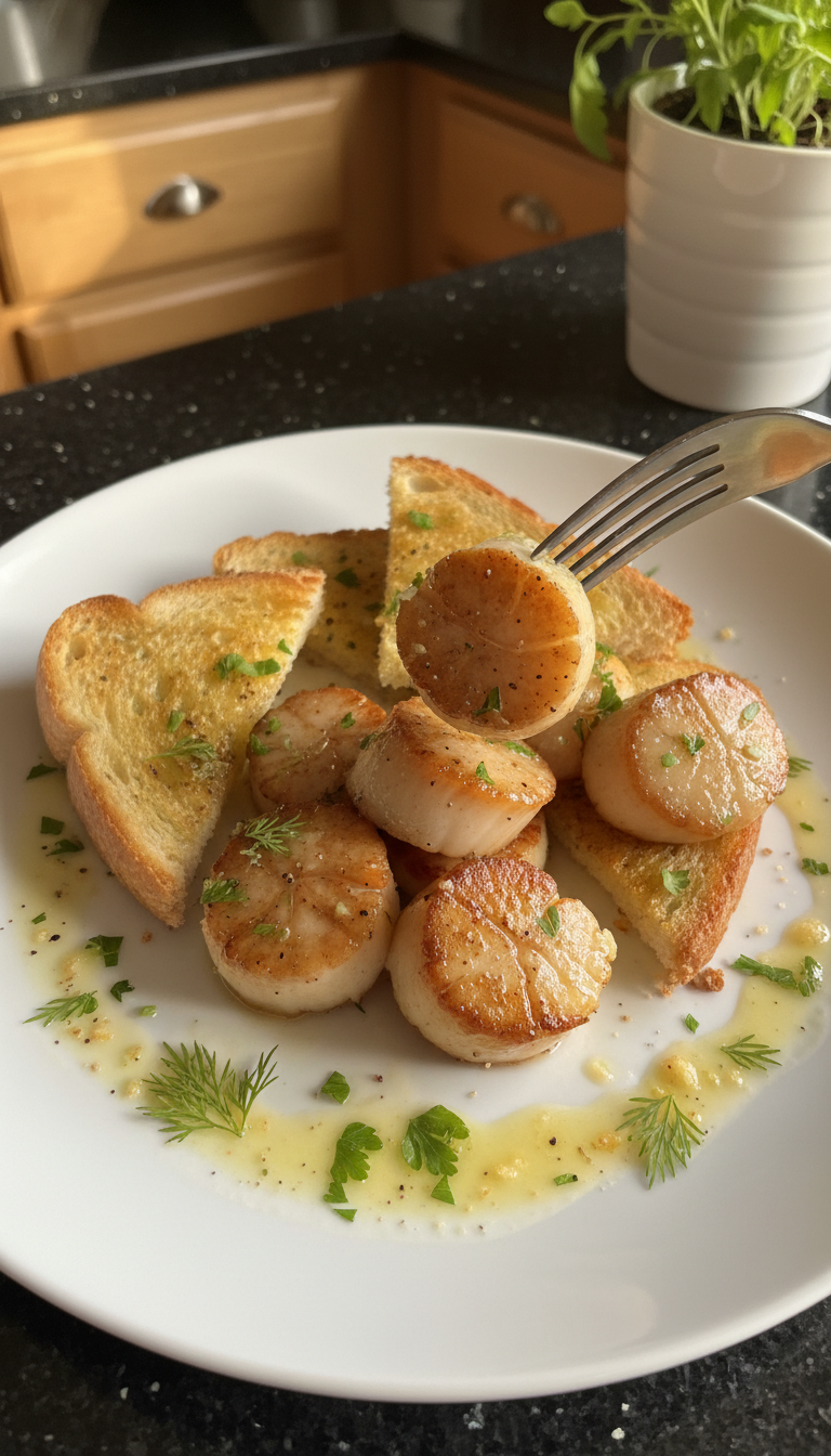 Buttery Scallops on Toast Points