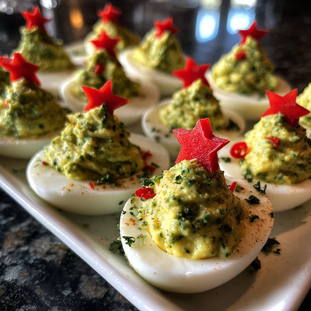 Christmas Tree Deviled Eggs Pesto