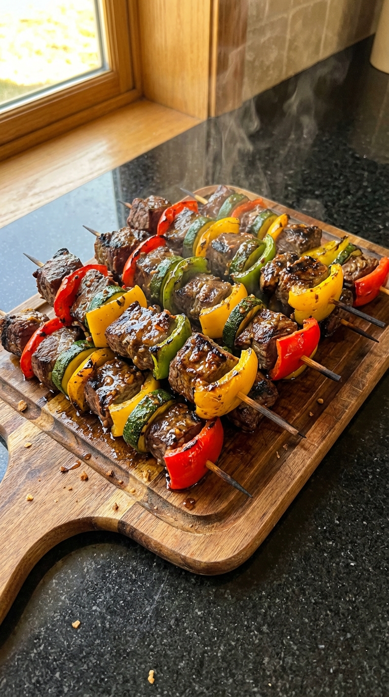 Sizzling Beef and Veggie Skewers